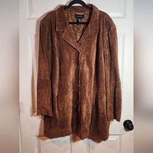 Avenue 100% Genuine Leather Brown Suede Button Front Jacket Size 26/28